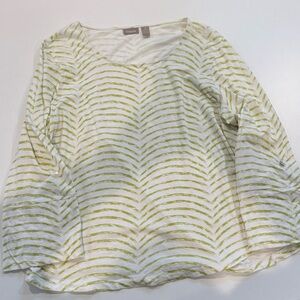 Chico's White Green Striped Tab Up Sleeve 95% Cotton Women’s Top size 3 / xl